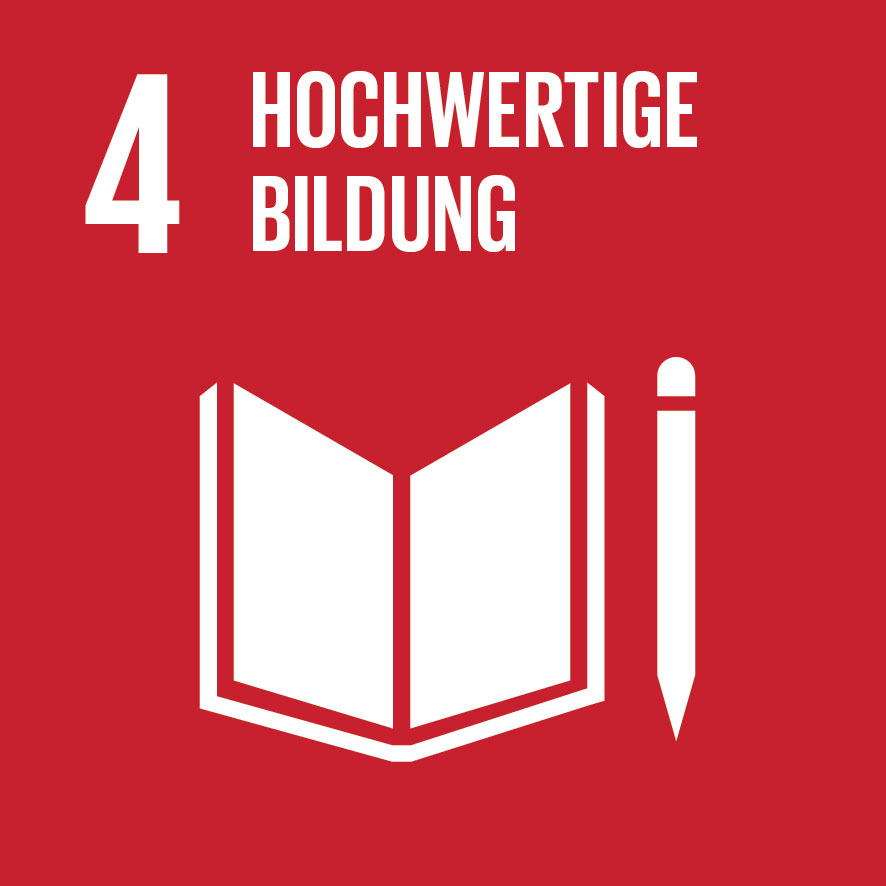 Pictogramm für das Sustainable Development Goal (SDG) 4: Hochwertige Bildung